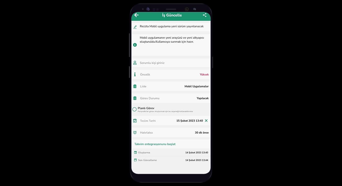 Listem (Android) program ekranı