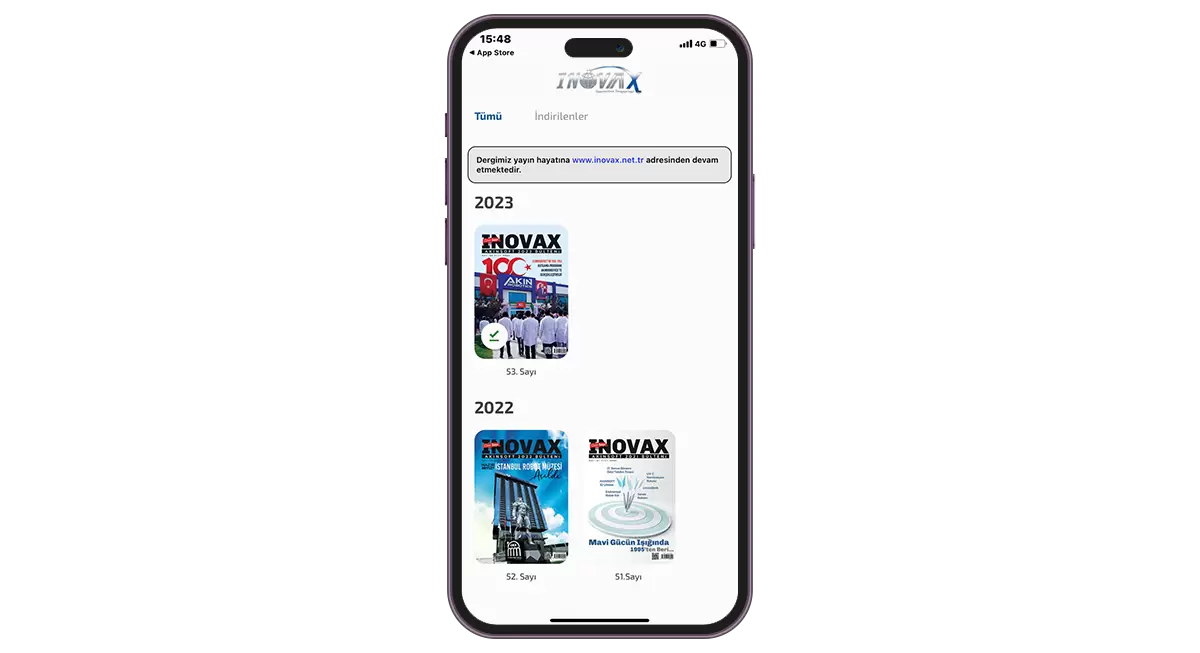 Inovax Dergisi (IOS) program ekranı